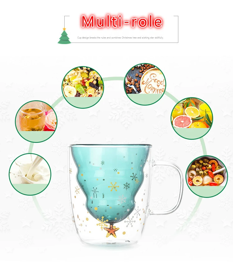 Красочные Снежинки 3D Рождественская елка двухслойная стеклянная кофейная чашка кафе тазас КОПО ВАСО латте чай молоко кружка Счастливого Рождества подарок