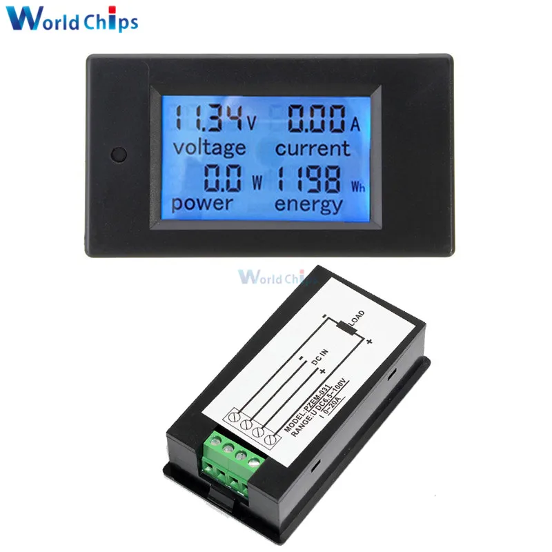 

4 in 1 DC 6.5~100V 0~20A Voltmeter Ammeter Digital Voltage Current Power Energy Monitor LCD Display Blue Backlight for Indoor
