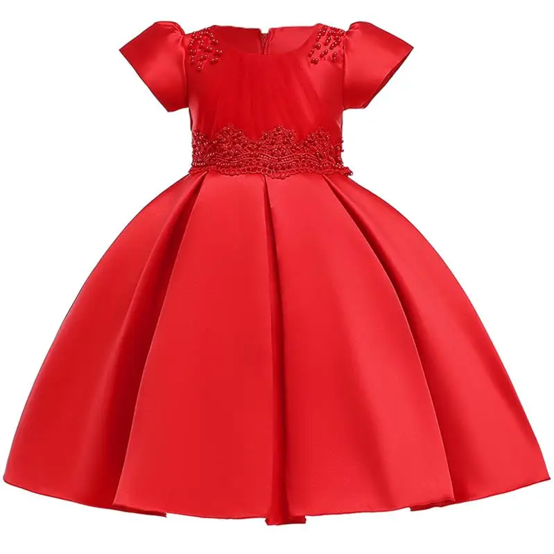 Летнее платье для девочек в цветочек Детские платья для с бусинками для девочек элегантное праздничное платье принцессы Свадебное платье Детская одежда, 3, 8, 6, 10 лет - Цвет: Red