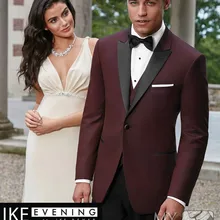 Индивидуальный заказ мужской костюм бордовый пиджак и жилет черные брюки 3 предмета мужские свадебные званый ужин Костюмы жениха Смокинги для женихов