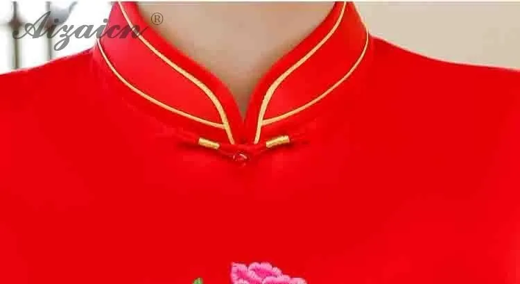Новый Поддельные Шелковый Cheongsam Длинные красные Qipao платье в традиционном китайском стиле платья для женщин Orientale Винтаж невесты туалетный