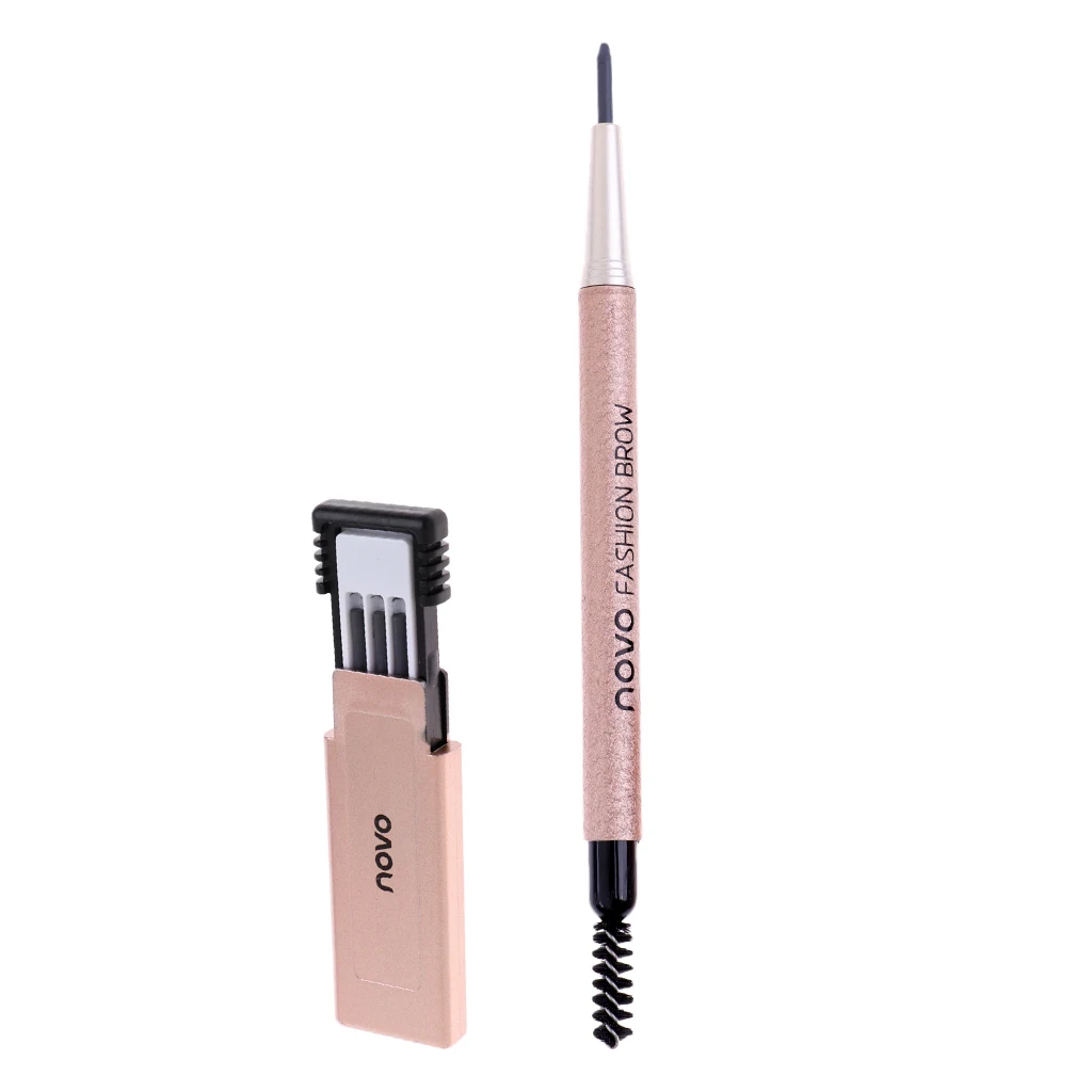 3 In 1 Portable Long Lasting Eyebrow Makeup Pencil With Brush Eye Brow Shaping Stencil 3 Refill Tips