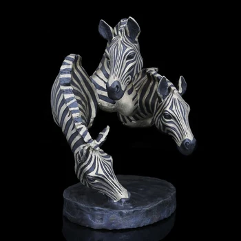 

25 CM Western Art Deco Pure Bronze Three Zebra Horse Pinto Equine Art Sculpture