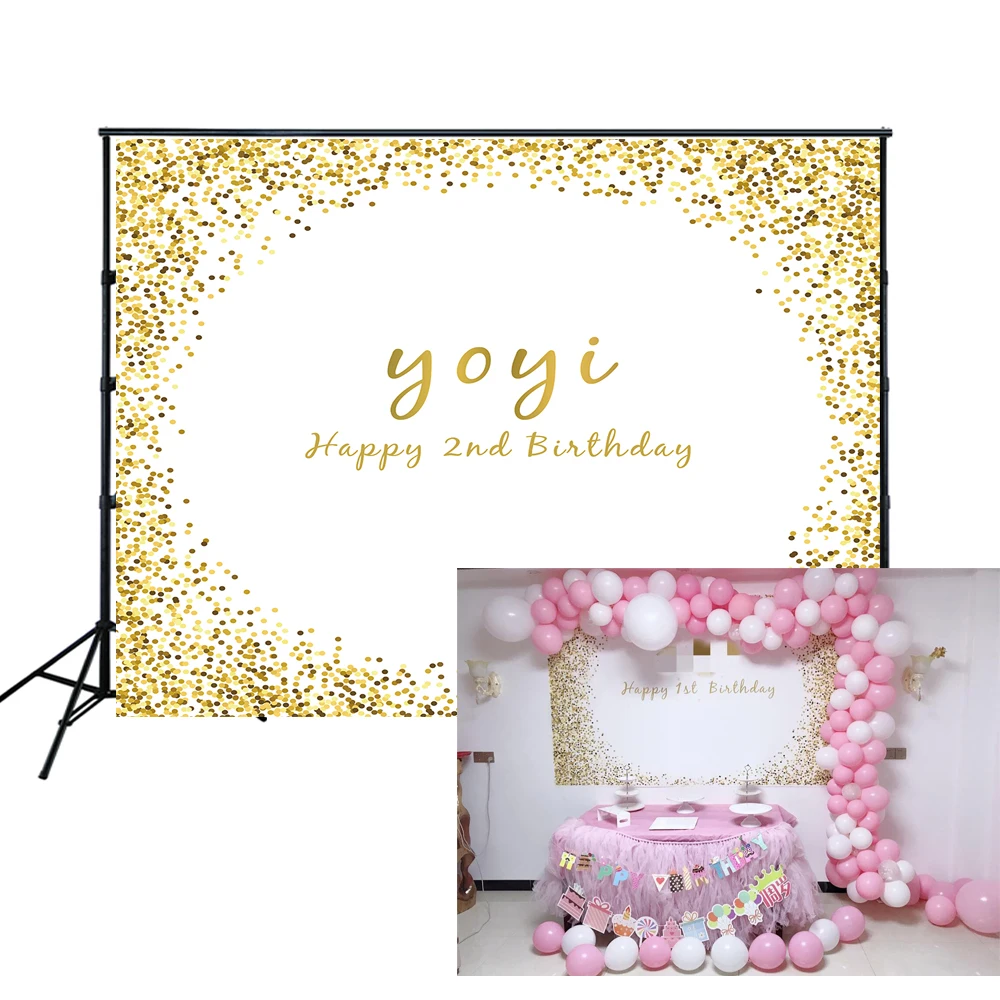 HUAYI photocall backgrounds baby girl baby shower golden glitter dots customized birthday party decortaions photo backdrop W-706