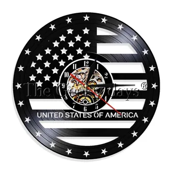

1Piece Hollow USA Flag Vinyl Record Clock Creative Independence Day Wall Clock Stars & Strips Flag Shape Antique Hanging Clock