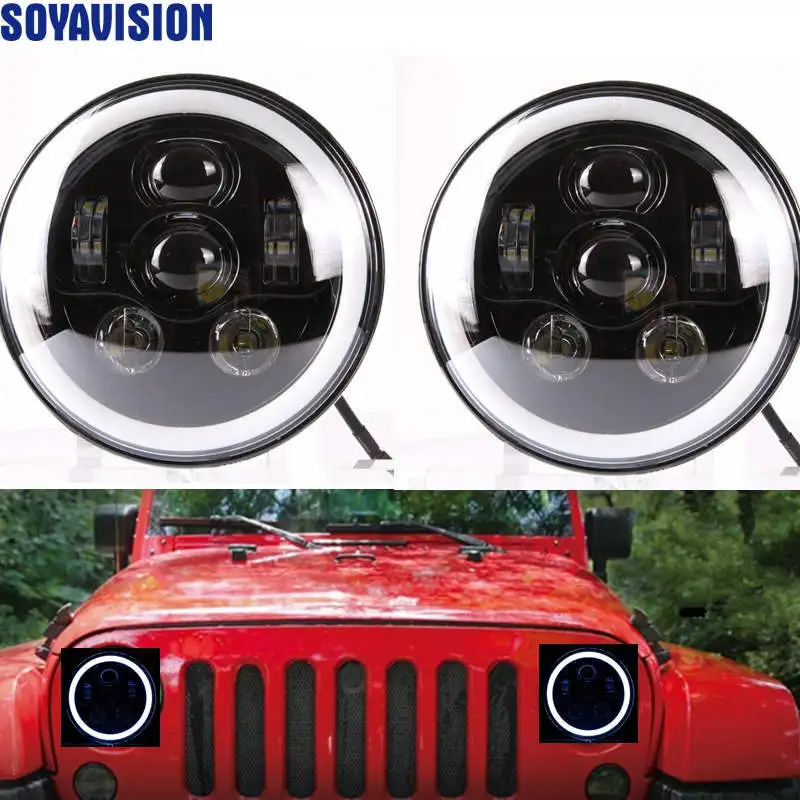 7" LED Headlamp Amber Turn Signal White Day Runing Light Car Headlights