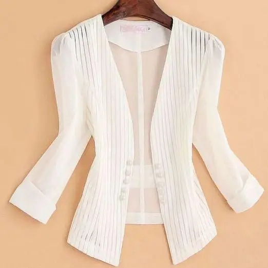 

2018 summer new short paragraph Slim ol blazer mesh patchwork three quarter women formal small suit