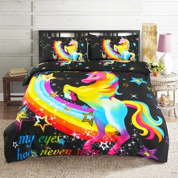 

Rainbow Unicorn Duvet Cover Set Include Bedspread Pillowcase Single Double Twin Full Queen King Size Cartoon Kids Bedding Sets