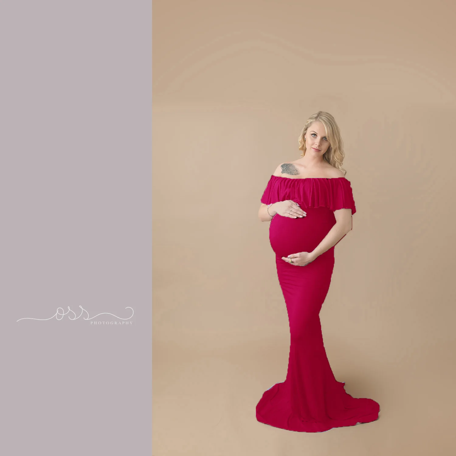 

INS European and American Style Ladies Mercerized Cotton Pregnant Women Short Sleeves Long Length Shoulderless Maternity Dress