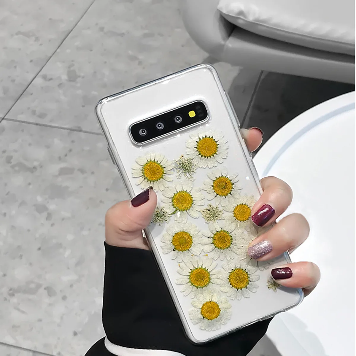 Для samsung Galaxy S9 S10 Plus S10E S8 Note 8 9 настоящие сухие цветы прессованные ручной работы Прозрачный цветочный задняя крышка Мода