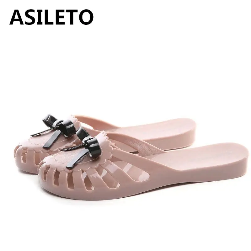 ASILETO/женская летняя обувь; Сабо; сандалии на плоской подошве; повседневные сандалии; прозрачная обувь с бантом; Вьетнамки; пляжные шлепанцы