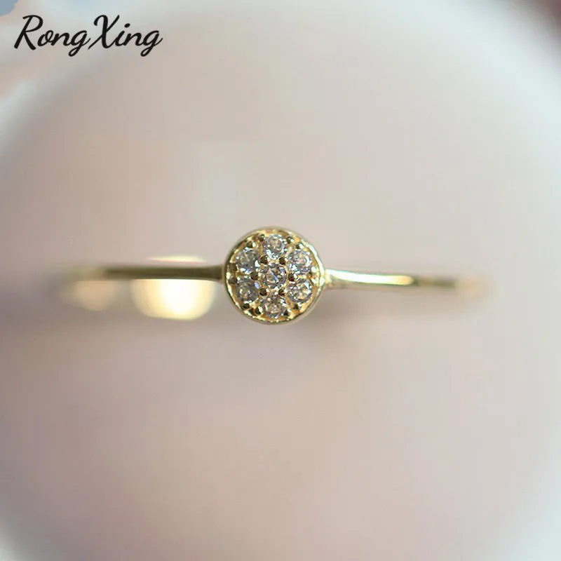 RongXing Exquisite White Zircon Minimalist Thin Rings for Women Yellow Gold Filled Crystal Ring Female Wedding Anniversary Gifts | Украшения