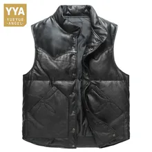 Модный зимний теплый классический высококачественный тонкий натуральный кожаный жилет из овчины из натуральной кожи белая куртка на утином пуху мужская жилетка