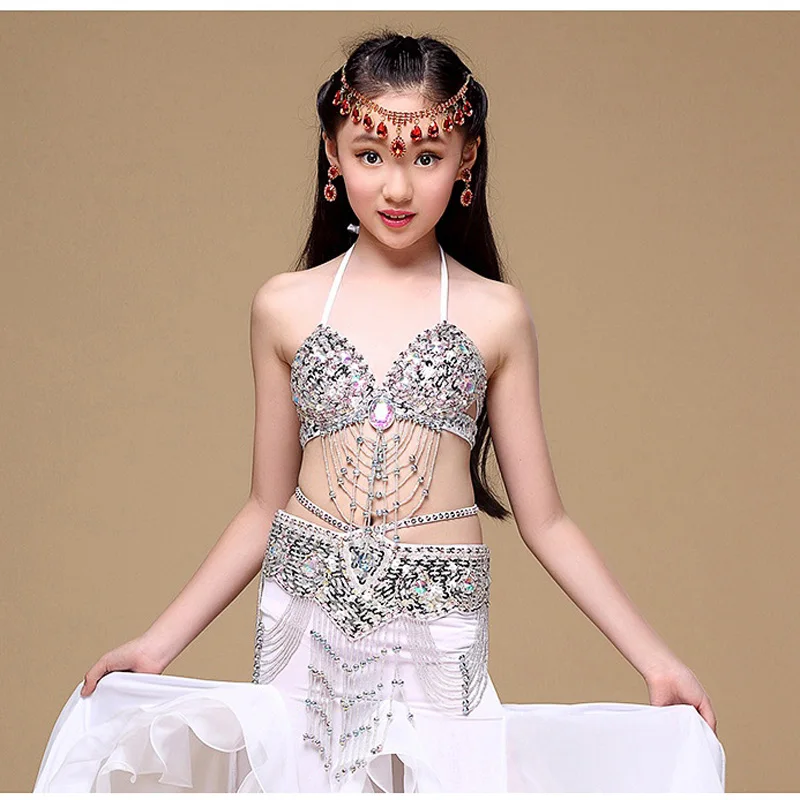 2017 Hot Selling Children Belly Dance Costumes 6 colors Kids' Girls Belly Dance Outfit Costume India Dance Clothes bra+belt+dress (2)
