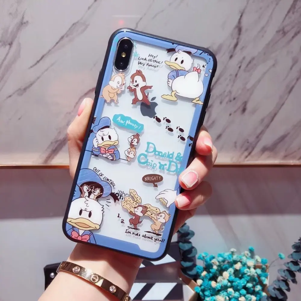 

CuteDisneys Donald Duck tusm tusm Stitich Cartoon Dumbo Phone Case For iphone 7plus 8plus x xr xs max Cases Glass Sparkling