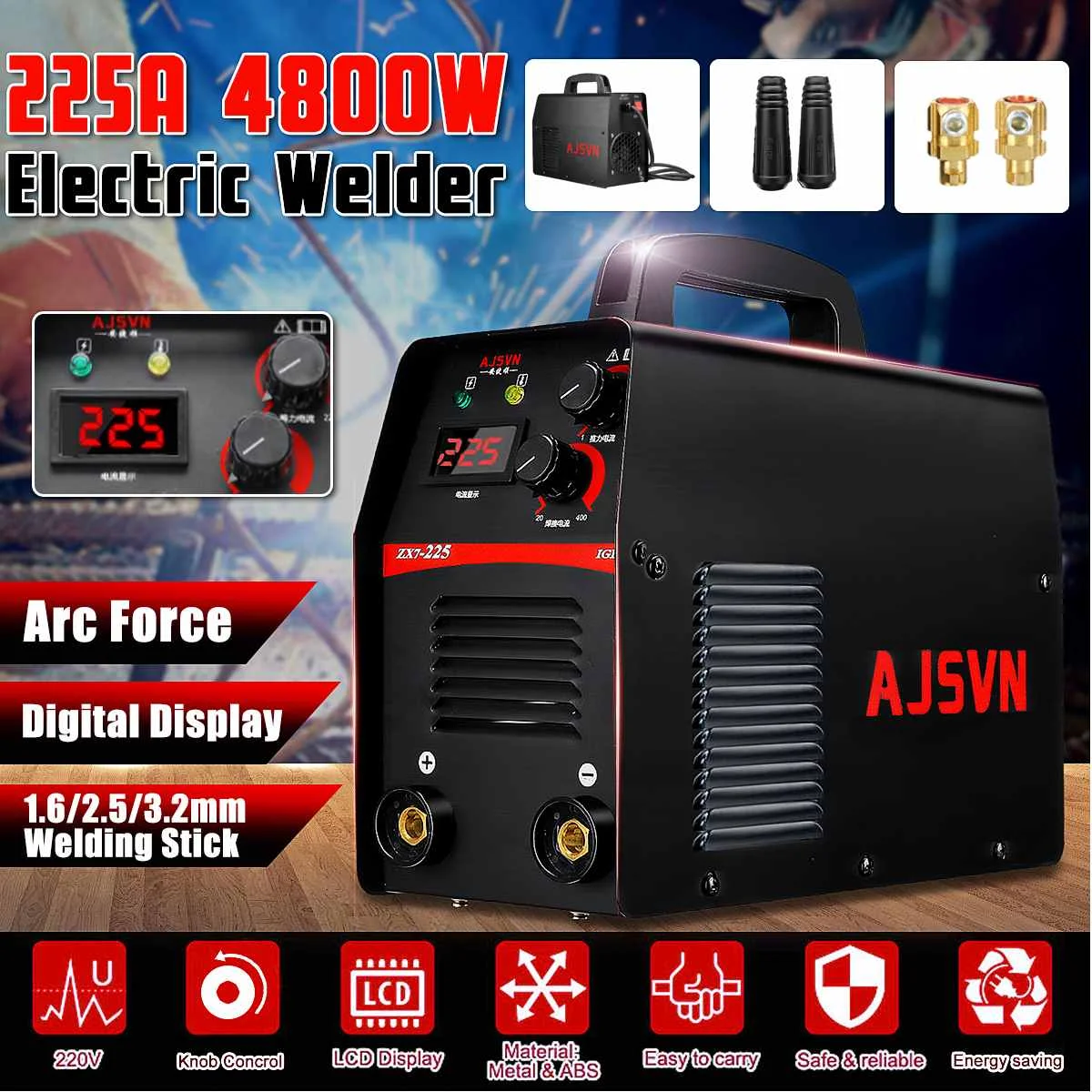 

220V 20-225A Mini MMA Handheld Digital Electric IGBT Welders Inverter MMA/ARC Welding Soldering Machine Tool 4800W