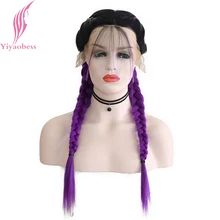 Yiyaobess две косы парик с волосами младенца темных корней Омбре, термоустойчивый натуральный плетеный синтетический кружевной передний парик для женщин