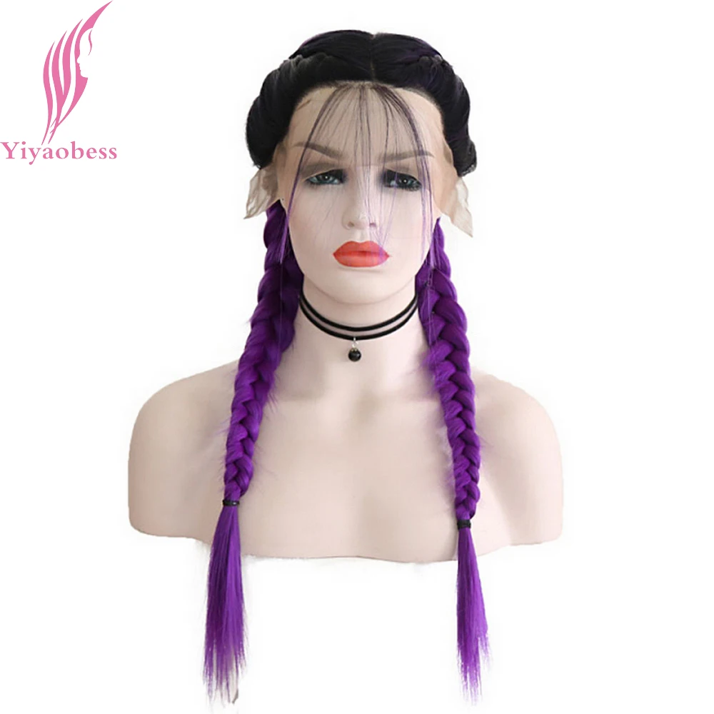 Yiyaobess Double Braids Wig With Baby Hair Dark Roots Ombre Heat