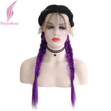 Yiyaobess Double Braids Wig With Baby Hair Dark Roots Ombre Heat Resistant Natural Braided Synthetic Lace Front Wigs For Women Yiyaobess Double Braids Wig With Baby Hair Dark Roots Ombre Heat Resistant Natural Braided Synthetic Lace Front Wigs For Women