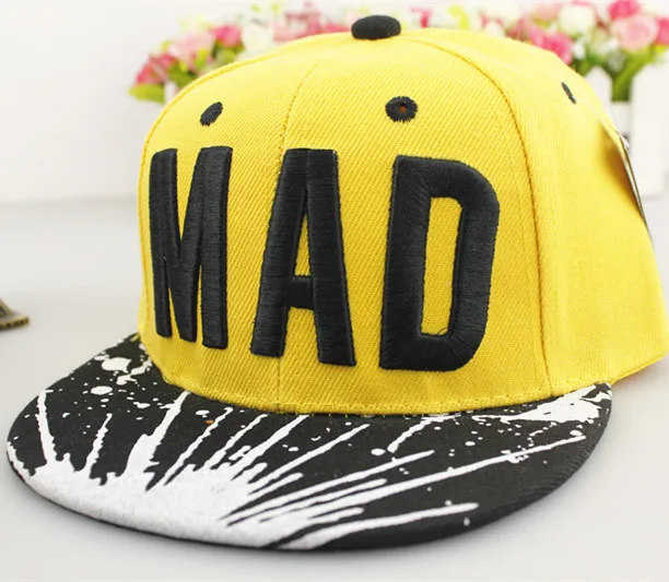 [Глава пчелы] Бейсбол Кепки Snapbacks Hat Casquette буквы MAD Gorras Дети плоские хип-хоп Кепки для для мальчиков и девочек - Цвет: yellow child