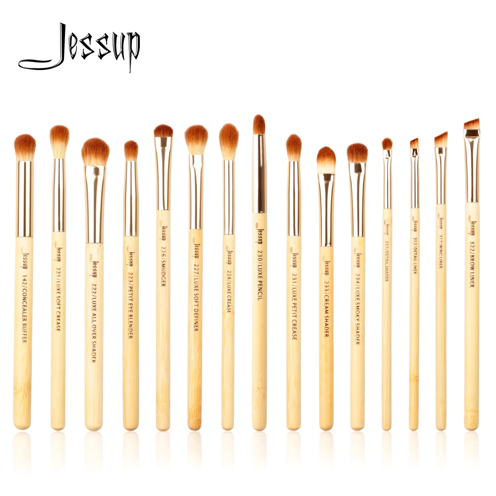 Цена Джессап бренд 15 шт. Красота бамбук Профессиональный Макияж Расчёски для волос комплект составляют Кисточки Инструменты комплект глаз вкла...