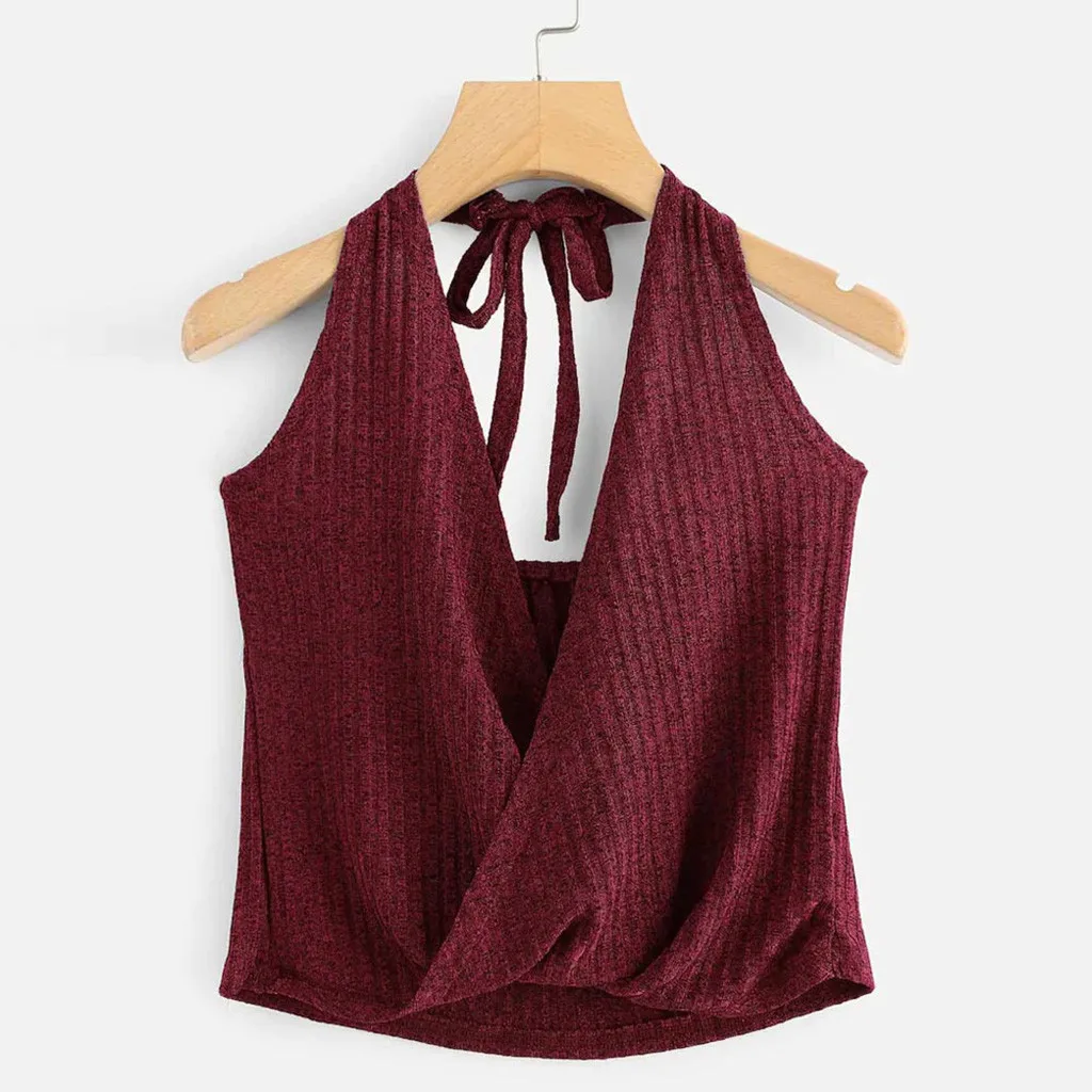 

Crop Top Summer Casual Bandage Solid Sleeveless Tops Women's Solid Sleeveless Sexy Feminino Camisole Tank Top Blouse 19FEB20
