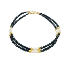 Lii Ji драгоценный камень двойной серии черная шпинель, Пресноводный Жемчуг Серебро 925 пробы Золотой блестящий браслет