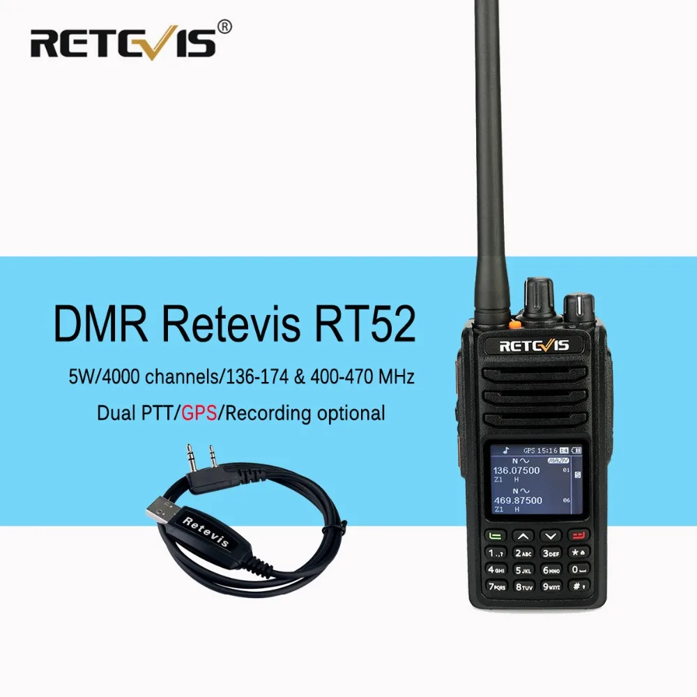 

RETEVIS RT52 Dual Band VHF UHF DMR Radio GPS Dual PTT Two Way Radio Walkie Talkie SMS DCDM Ham Radio Amador Comunicador+Cable