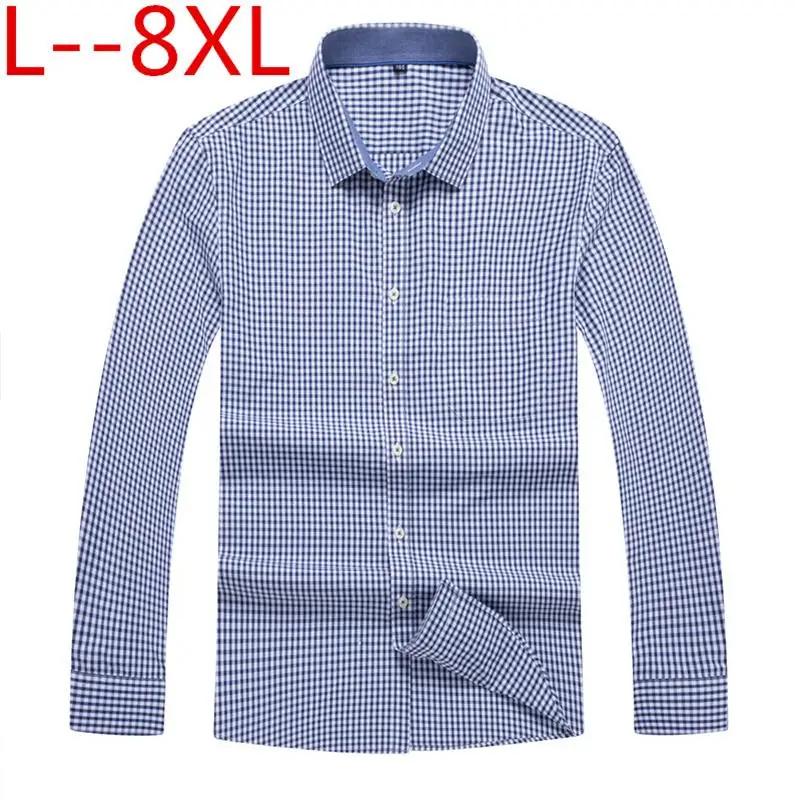 Plus 10XL 8XL 6XL Men's Casual Shirt spring Autumn Full Sleeve Plaid High Quality Social Dress Men Brand Clothing Camisa | Мужская