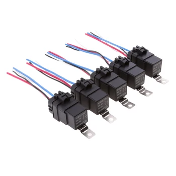 

5 Sets 12V 40A Car Van Boat Electronic 4Pin SPST Relays with Harness Sockets