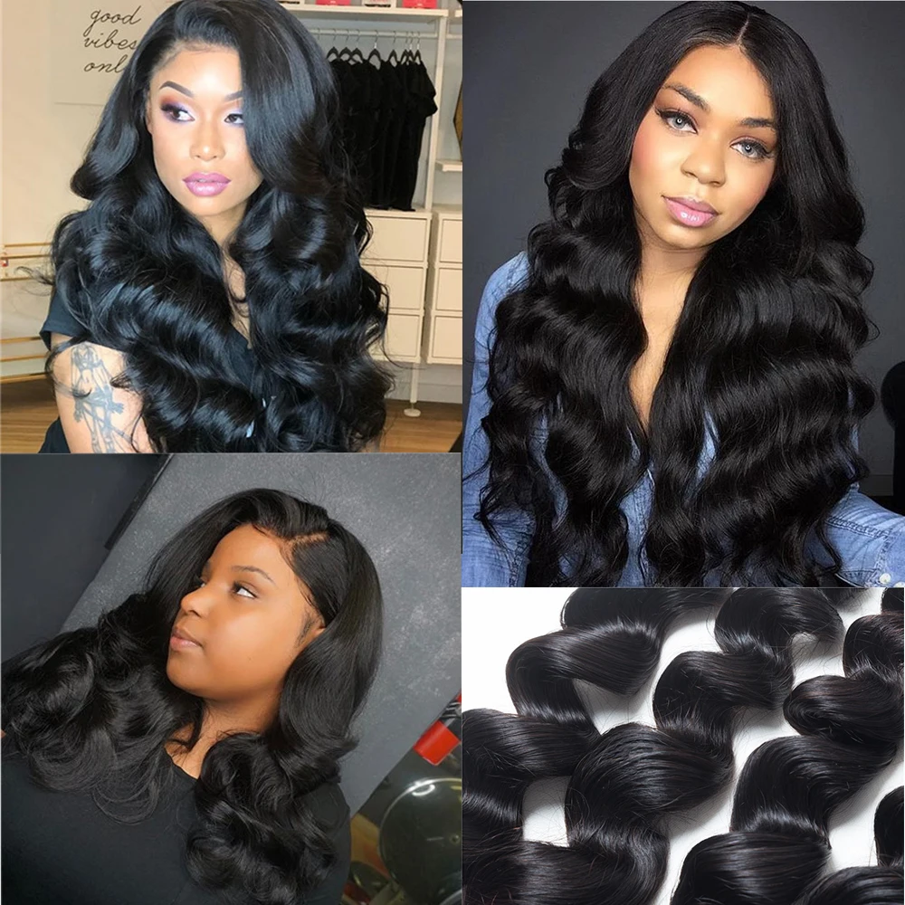 ALITOP Hair Loose Wave Human Hair Bundles Indian Remy Hair Weave Bundles With Closure Remy Hair Extension Natural Color Full End