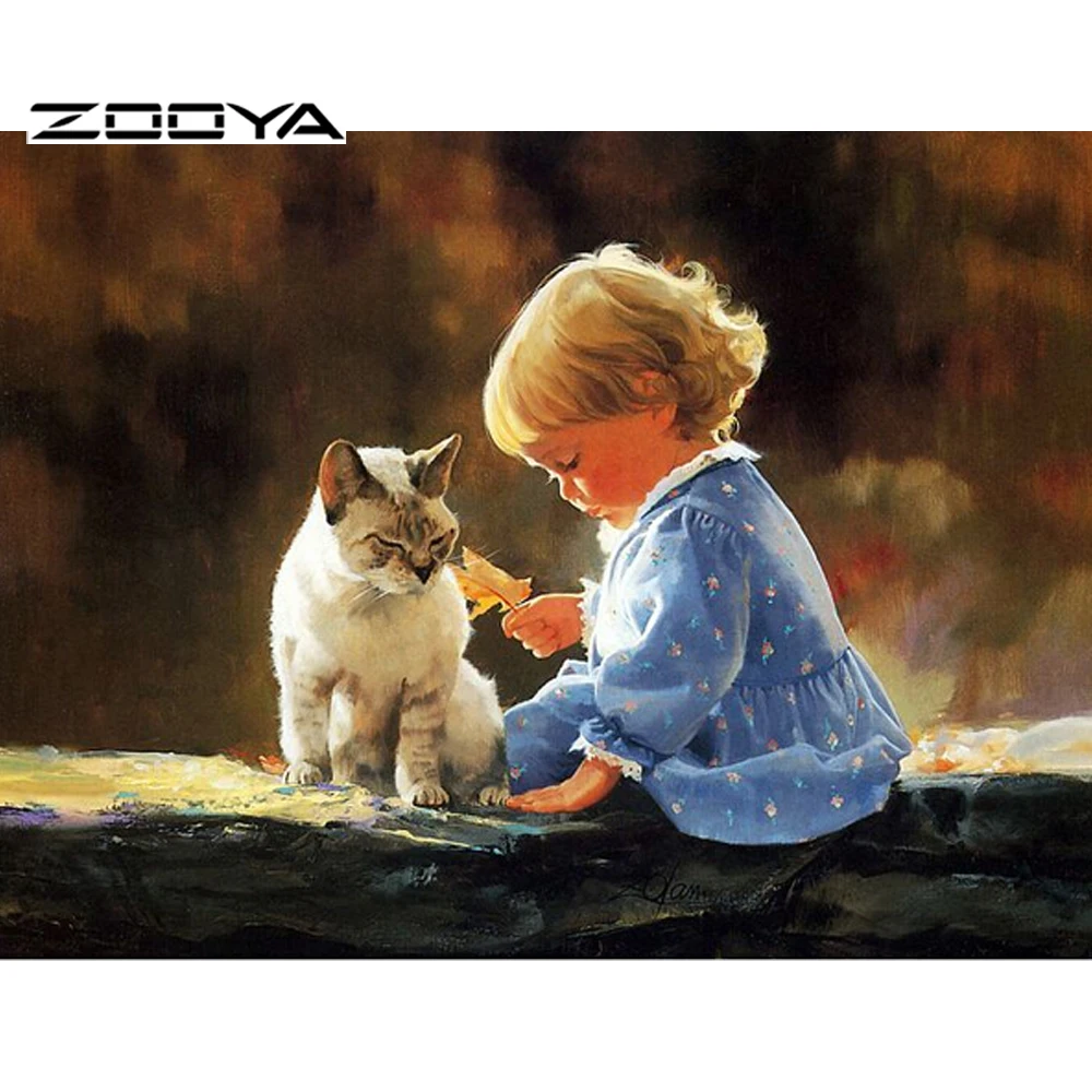 

2015 NEW DIY Diamond Painting People Full Square Diamond Paiting Diamond Embroidery Cat And Girl Home Decor F315