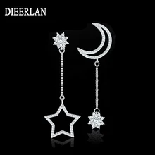 925 пробы серебряные Длинные циркониевые серьги в форме звезды и Луны для женщин и девушек Рождественский подарок Горячая Мода Стерлинговое Серебро-ювелирные изделия
