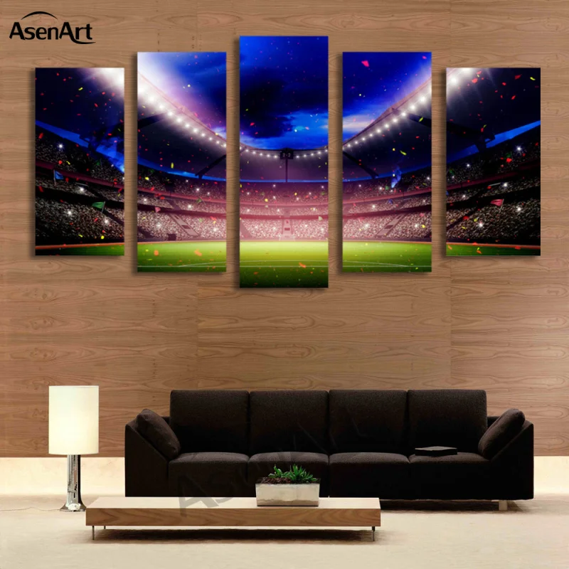 

5 Panel Football Playground World Cup Picture Painting for Living Room Soccer Fan Home Decor Wall Art Canvas Prints Unframed