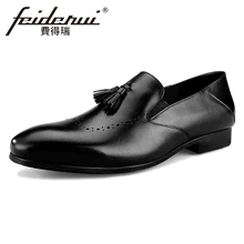 Роскошные дышащие мужские лоферы из натуральной кожи с круглым носком без застежки; мужские свадебные туфли на плоской подошве, увеличивающие рост; мужская обувь ручной работы; BQL38