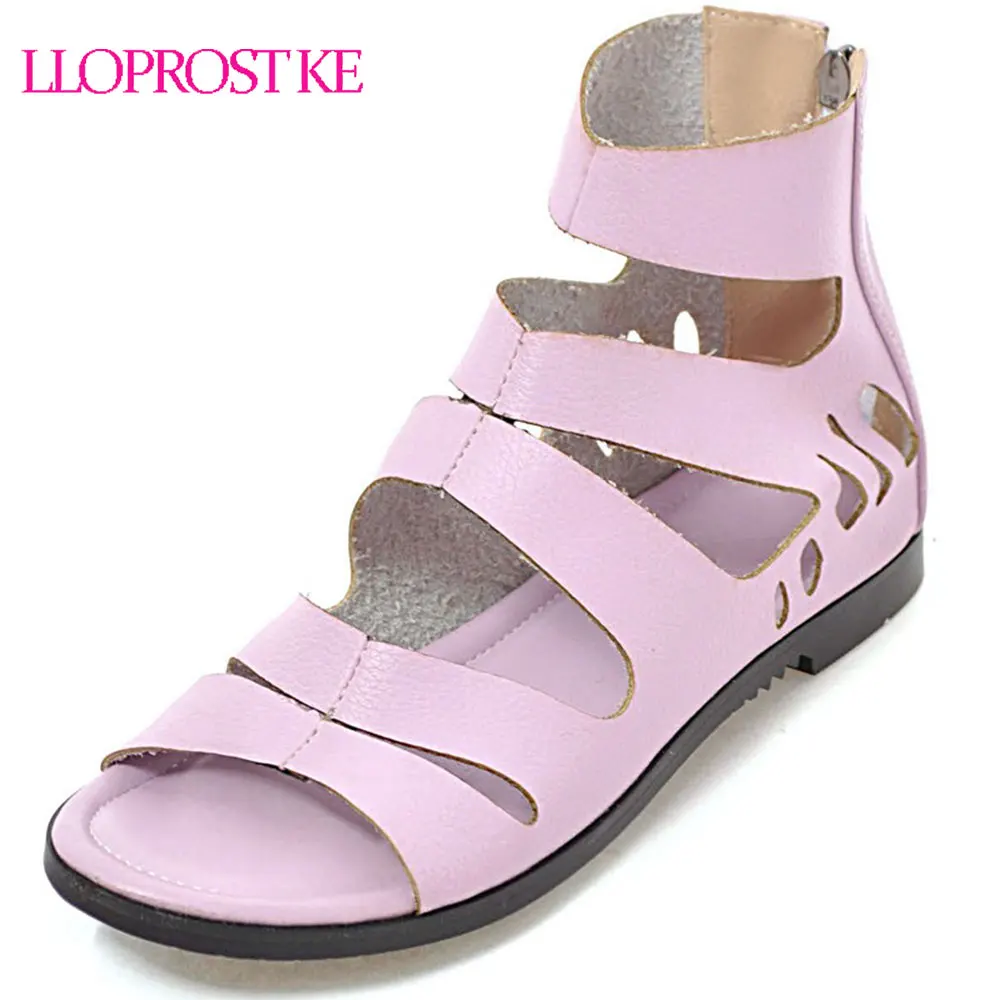 LLOPROST KE  2021 Women Sandals  Peep Toe Flat Heel  Zipper 