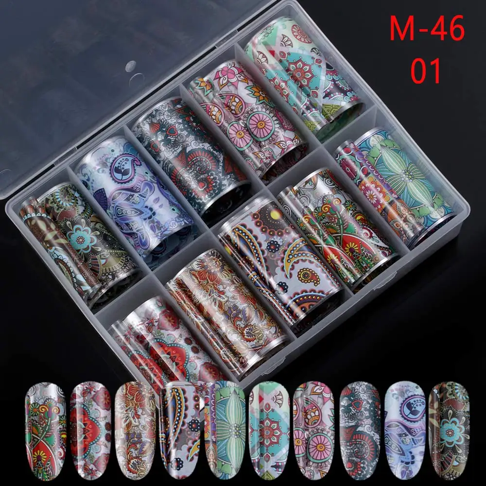 10 дизайн/набор 4*100 см голографическое искусство ногтей переводные наклейки из фольги бумажные цветы AB цветные УФ-гелевые обертывания наклейки для ногтей - Цвет: 02