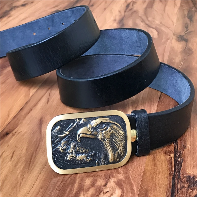 TOP Thick Leather Belt Men Eagle Brass Belt Buckle Men Jeans Belt Ceinture Homme Male Strap