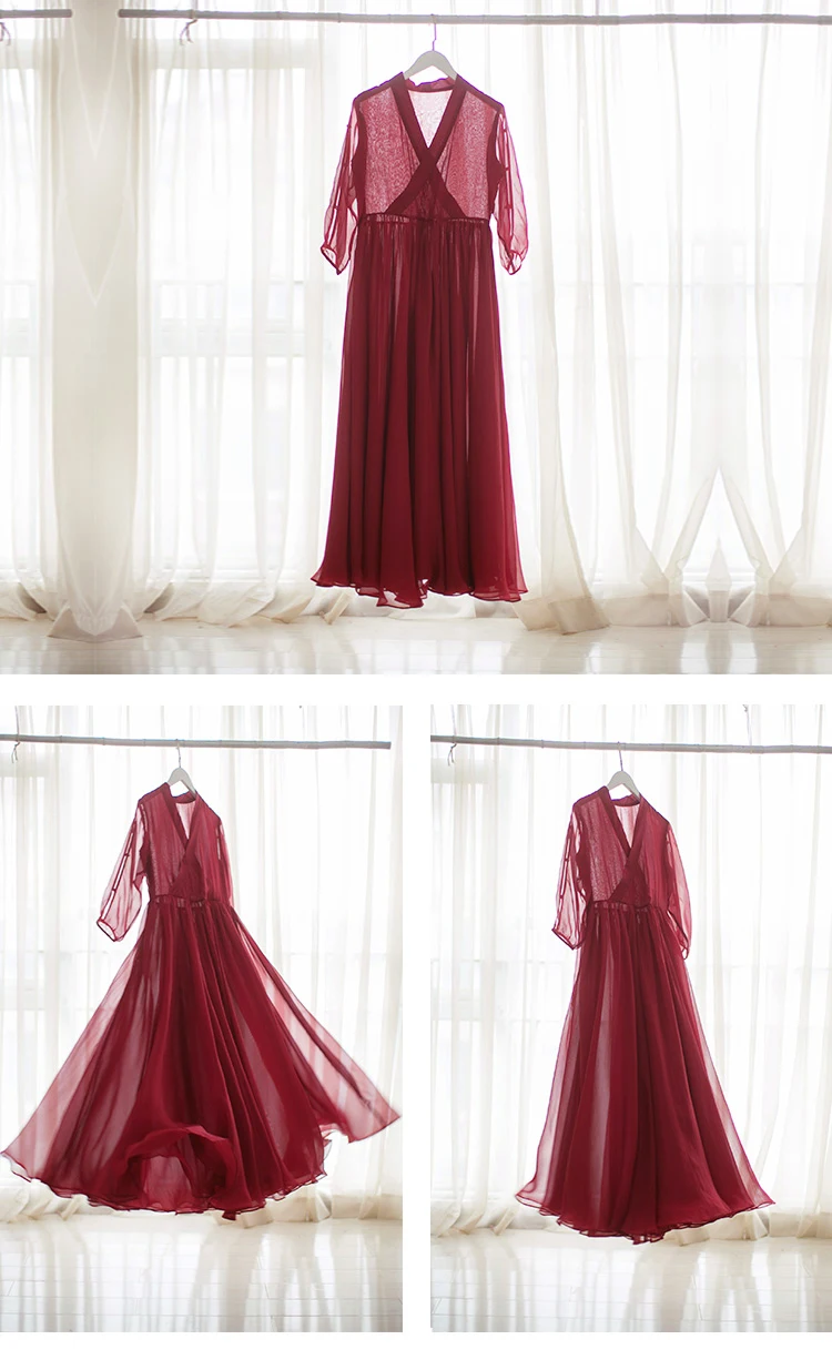 MM003 летнее винтажное элегантное Струящееся шифоновое платье с v-образным вырезом и рукавом три четверти длинное пляжное платье для женщин