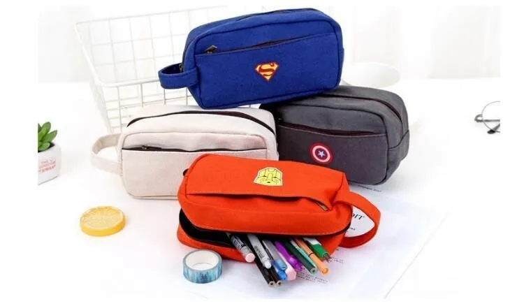 Cartoon Superhero Big Canvas Pencil Case For Boys Cute Large Pencil Box Pen Case School Supplies Stationery