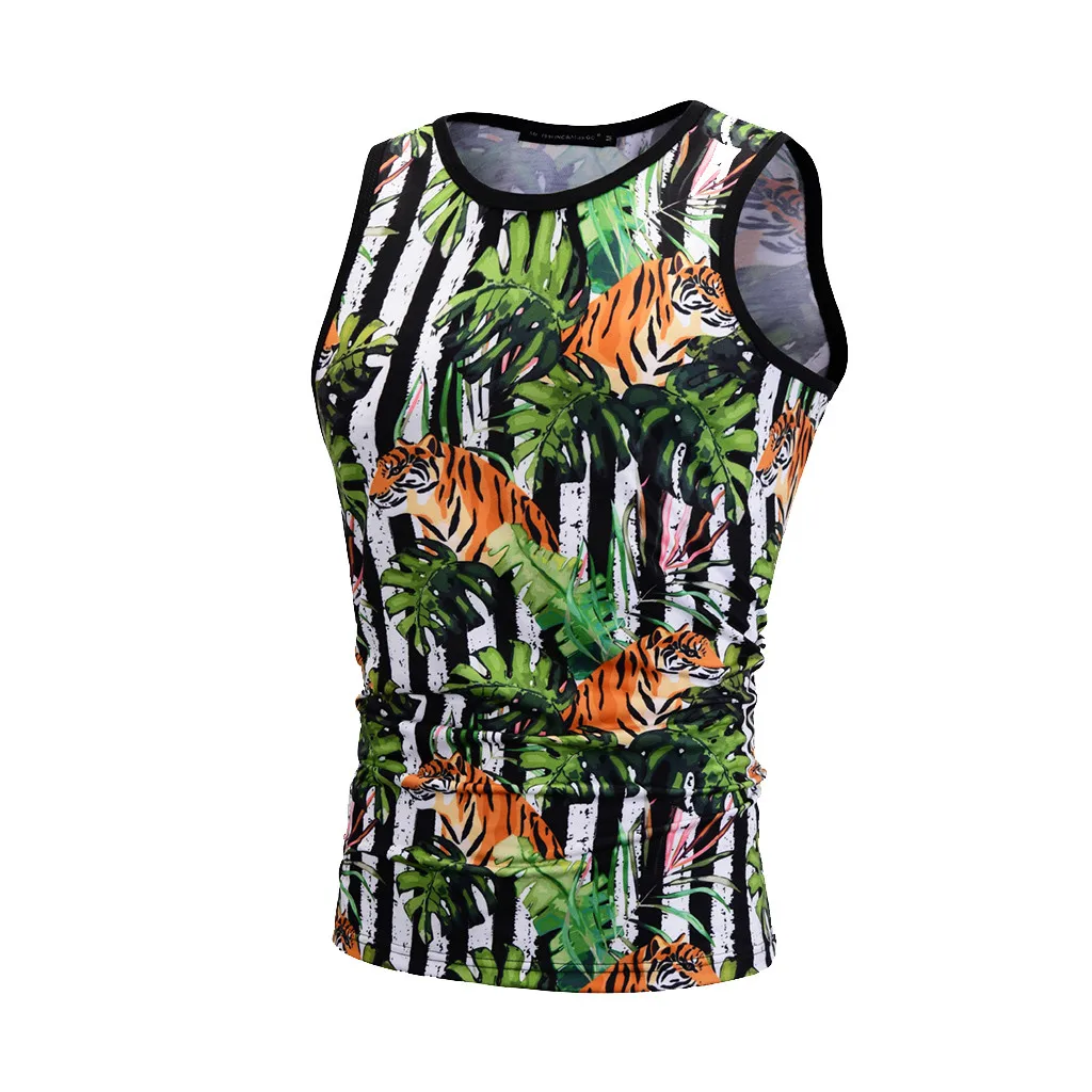 

Summer men's vest fashion casual sports sleeveless personality trend print loose breathable men's vest top#10-12