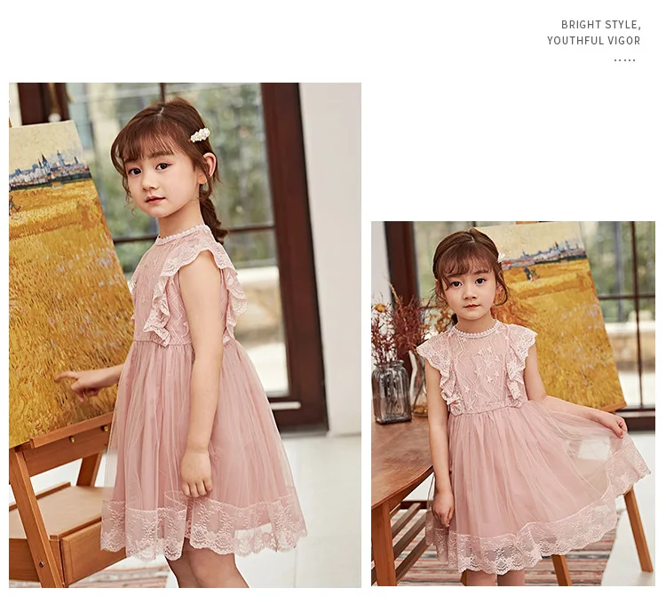 Кружевное платье принцессы для девочек 9 лет, летние модные платья для девочек, корейские Детские платья