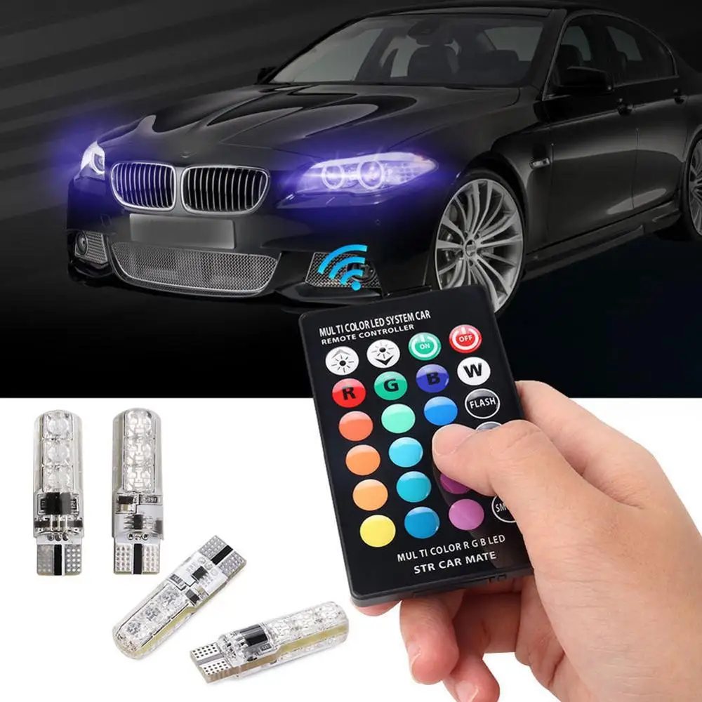 

Car RGB LED 12V T10 LED RGB 5050 SMD Signal Lamp Reading Wedge Light Car Interior Decorative Lights for Auto Remote Controller
