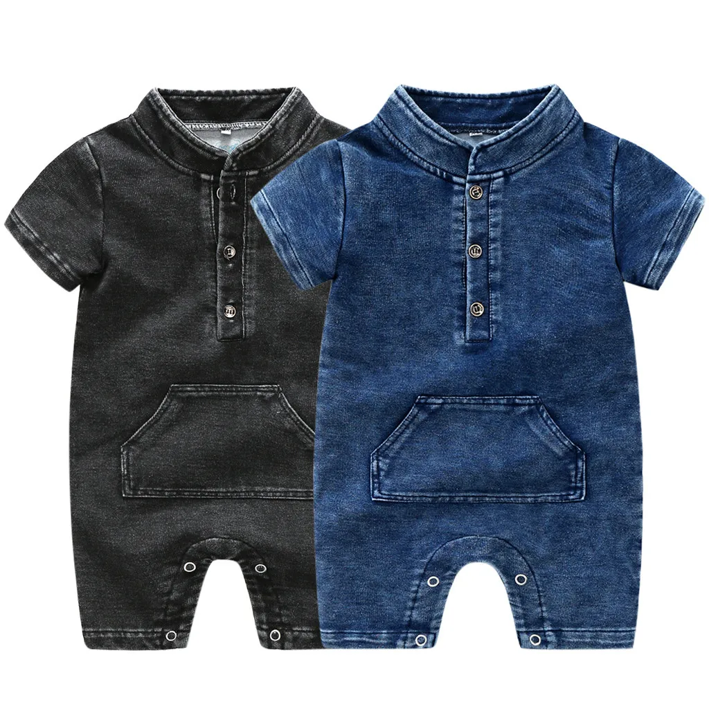 MUQGEW Fashion Newborn Baby Summer Denim Solid Romper Infant Baby Girls