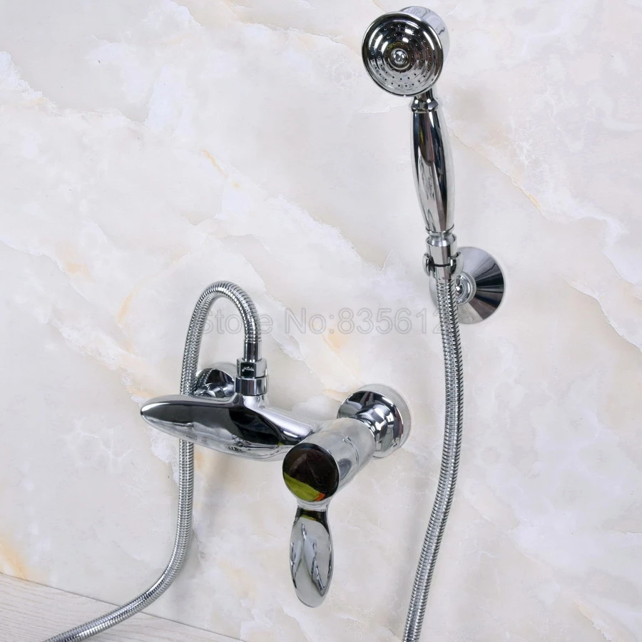 

Polished Chrome Bathroom Single Handle Bathtub Sink Faucet Wall Mounted Telephone Style Tub Mixer Taps with Hand Shower tna271