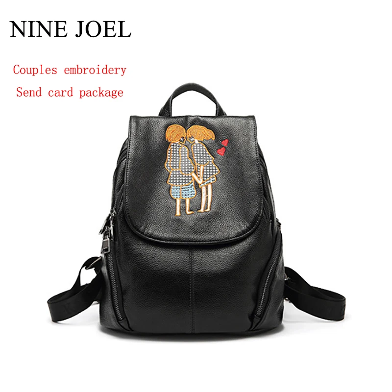 

Fashion Women Backpack Lovers Embroidery Genuine Leather Famous Designer Brand Backpack Vintage Casual New Style School Bags