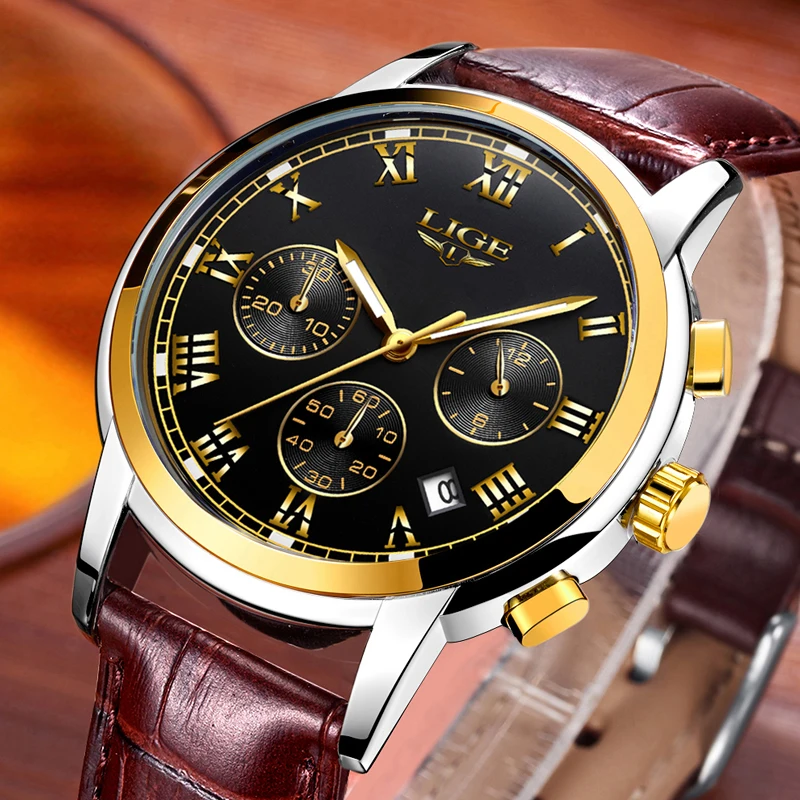 LIGE Для мужчин часы Бизнес Модный Топ часовой бренд Для мужчин спортивные Повседневное часы Водонепроницаемый кожа кварцевые часы Relogio