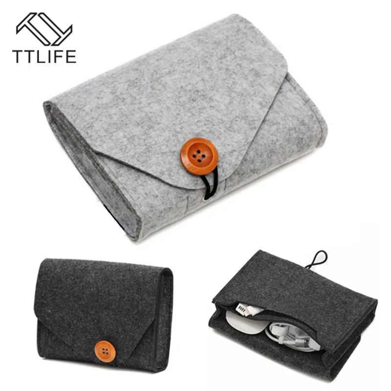 

TTLIFE Home Storage Bag Key Coin Organizer Mini Felt Pouch Earphone SD Card Case Power Bank Data Cable Travel Package Wallet New