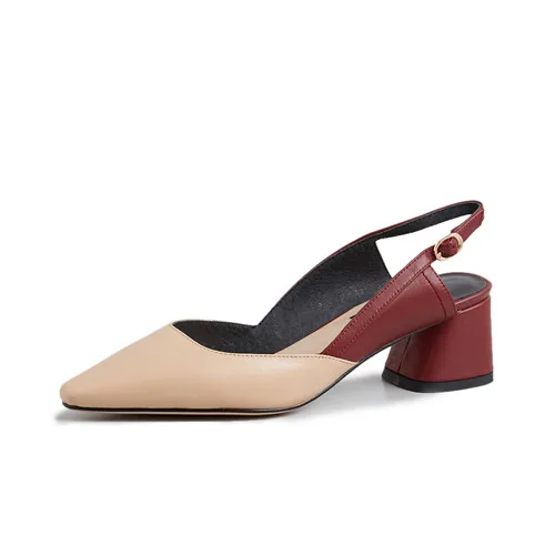Женская обувь на высоком каблуке 5 см с острым носком; туфли-лодочки с петлей на пятке; смешанные цвета; сезон весна-лето; обувь для офиса; chaussure femme; GN08 muyisxi - Цвет: Apricot
