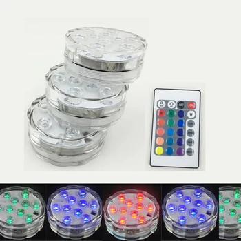 

RGB Submersible Light 10 Led Remote Controlled Battery Operated Underwater Night Lamp Outdoor Vase Bowl Garden Party Decoration